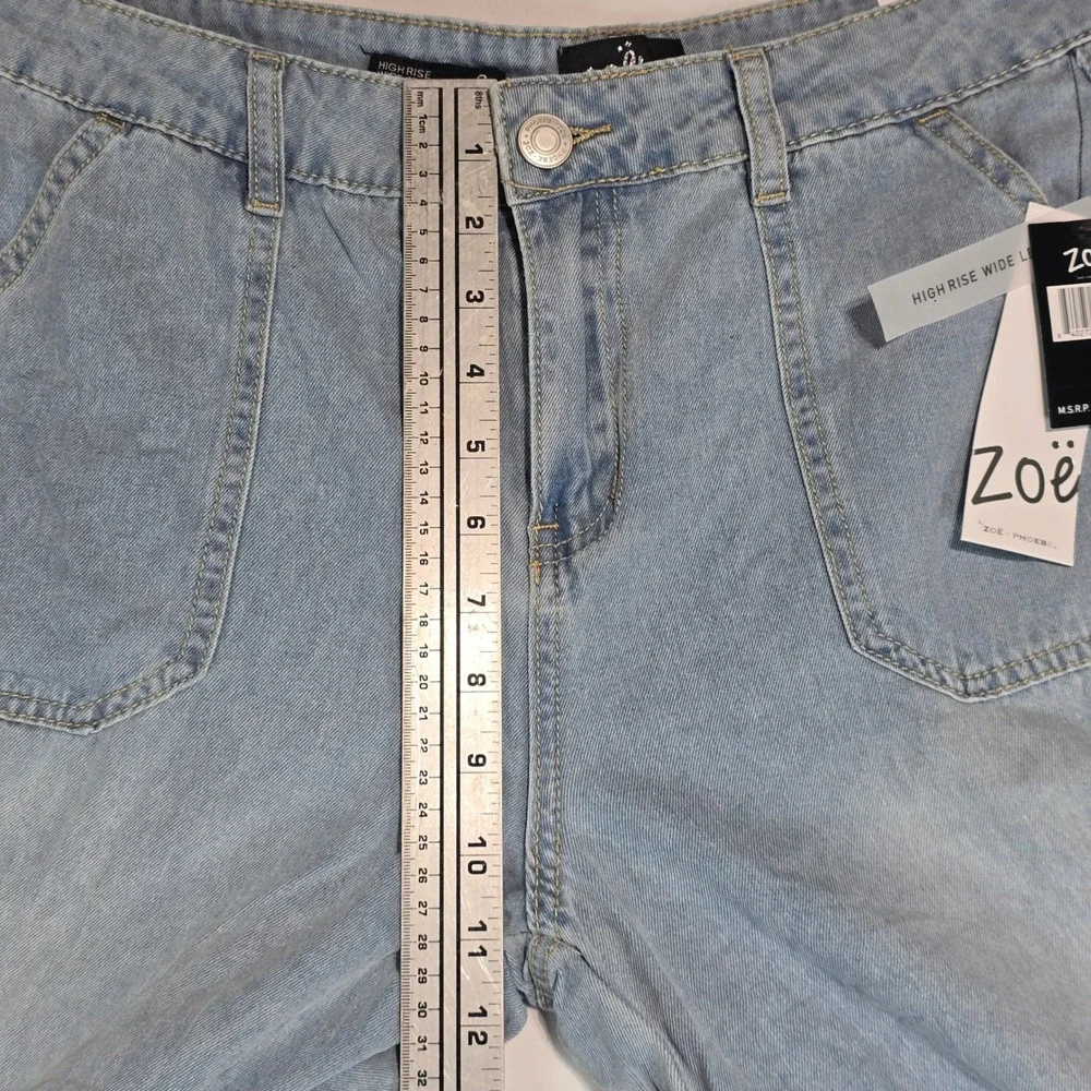 Zoe by Zoe + Phoebe High Rise Wide Leg Cargo Jeans Light Wash Blue Size 9 NWT
